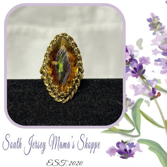 Vintage Gold Tone Faux Topaz Ring Size 4 - Picture 1 of 15